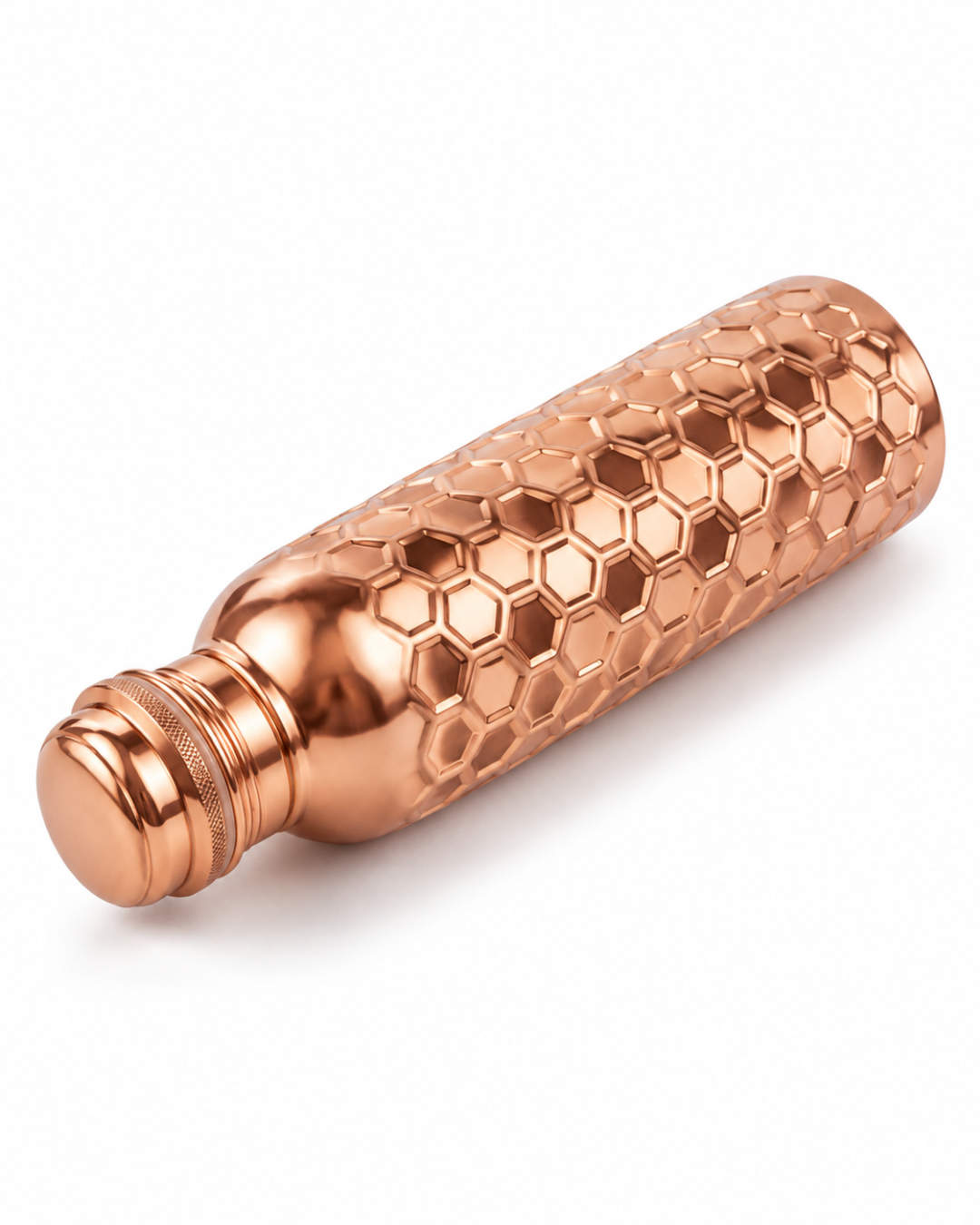 Premium Pure Copper Water Bottle 900ml with Honeycomb Hammered Design – Leak-Proof Ayurveda Health Flask for Wellness, Yoga, and Daily Hydration