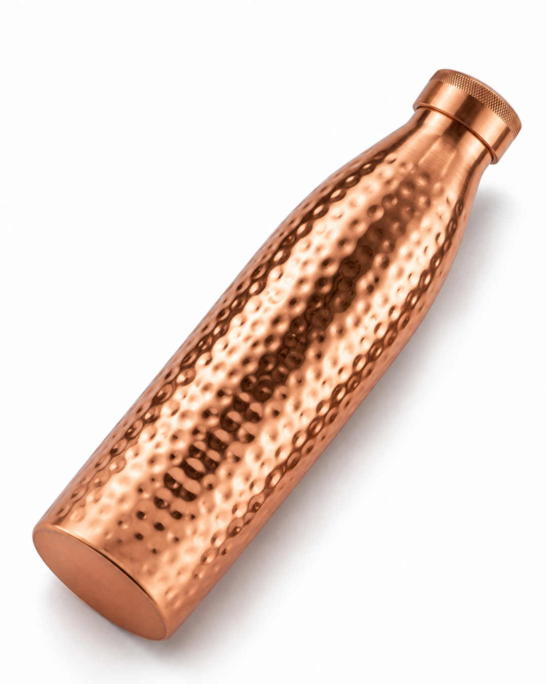 Premium Hammered Pure Copper Water Bottle 950ml – Leak-Proof Designer Ayurveda Health Flask with Flat Top Knurled Cap for Sports, Yoga, and Office Hydration