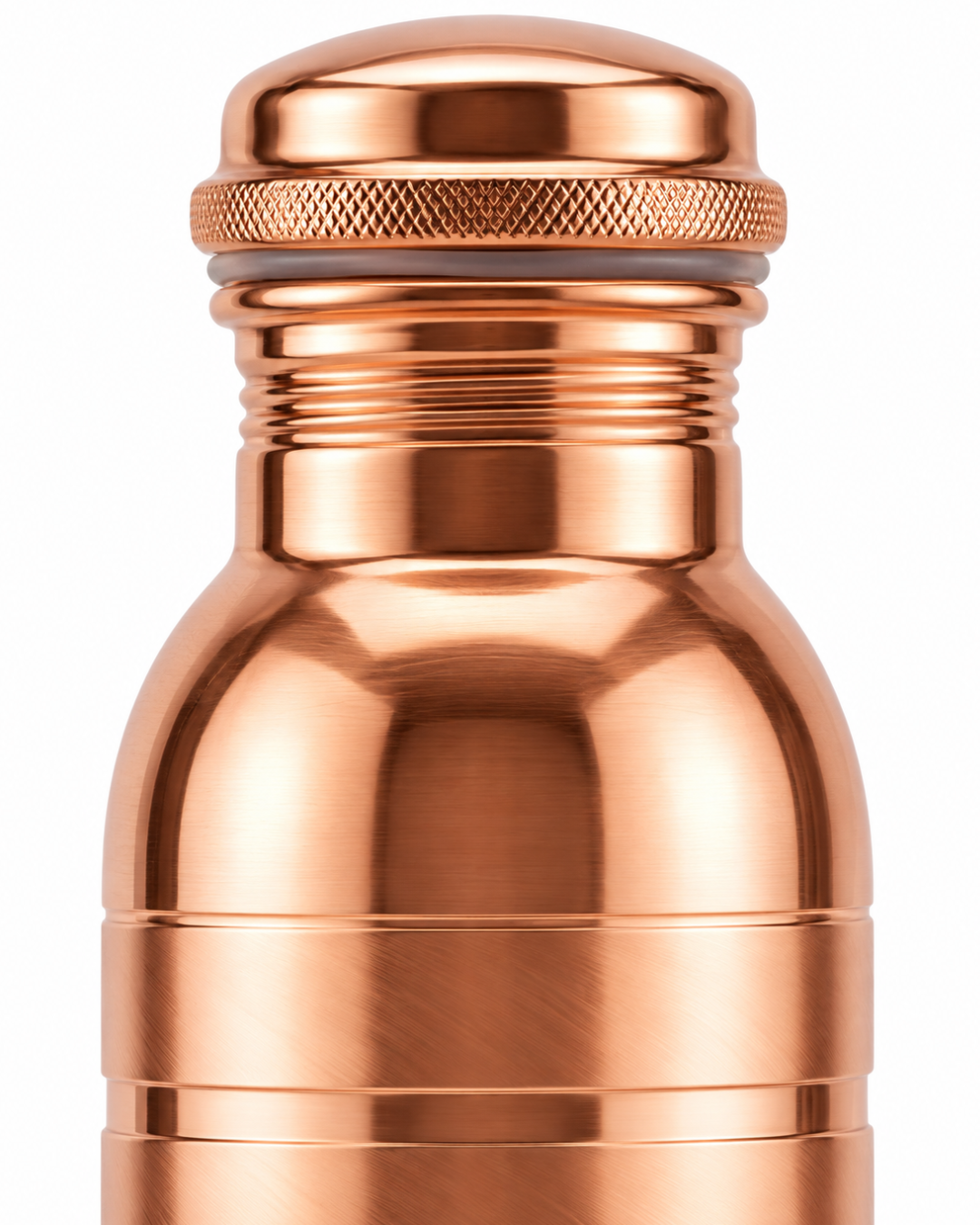 Premium Pure Copper Water Bottle with Horizontal Ring Linear Design – Leak-Proof Designer Ayurveda Health Flask with Matte & Glossy Accents