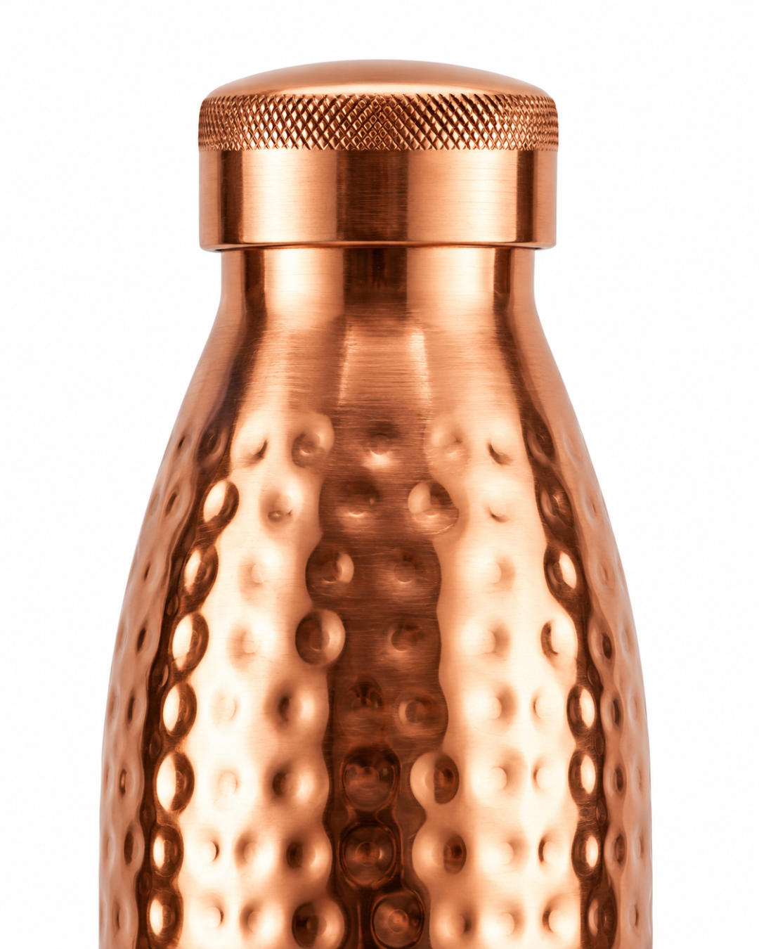 Premium Hammered Pure Copper Water Bottle 950ml – Leak-Proof Designer Ayurveda Health Flask with Flat Top Knurled Cap for Sports, Yoga, and Office Hydration