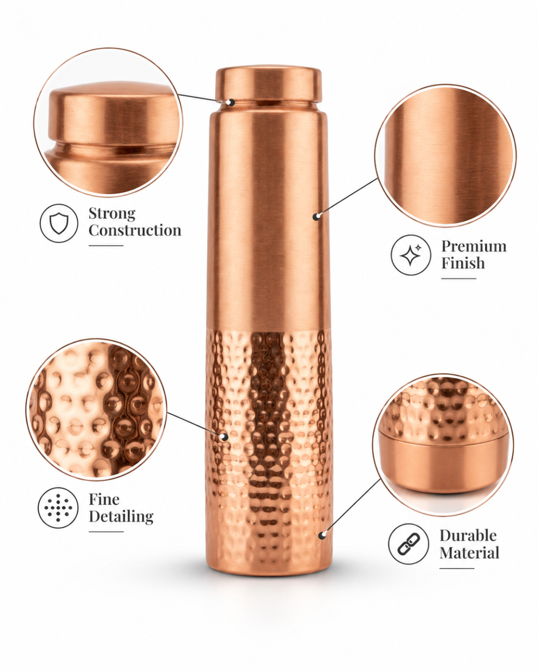 Premium Half-Hammered Pure Copper Water Bottle 950ml – Leak-Proof Dual-Texture Designer Ayurveda Flask for Fitness, Yoga, and Home Wellness