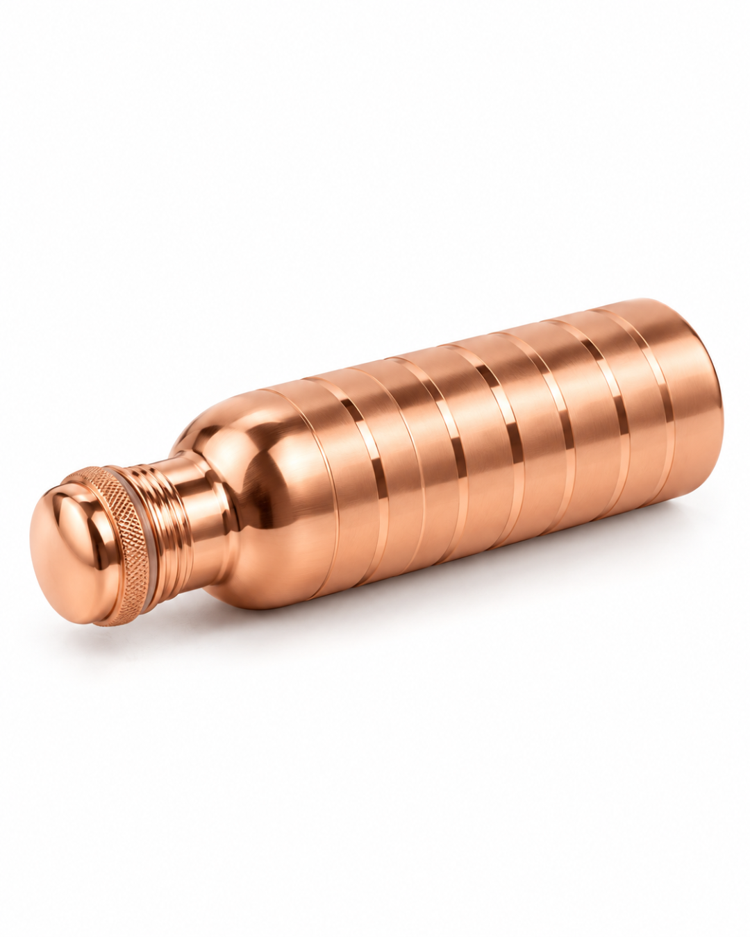 Premium Pure Copper Water Bottle with Horizontal Ring Linear Design – Leak-Proof Designer Ayurveda Health Flask with Matte & Glossy Accents