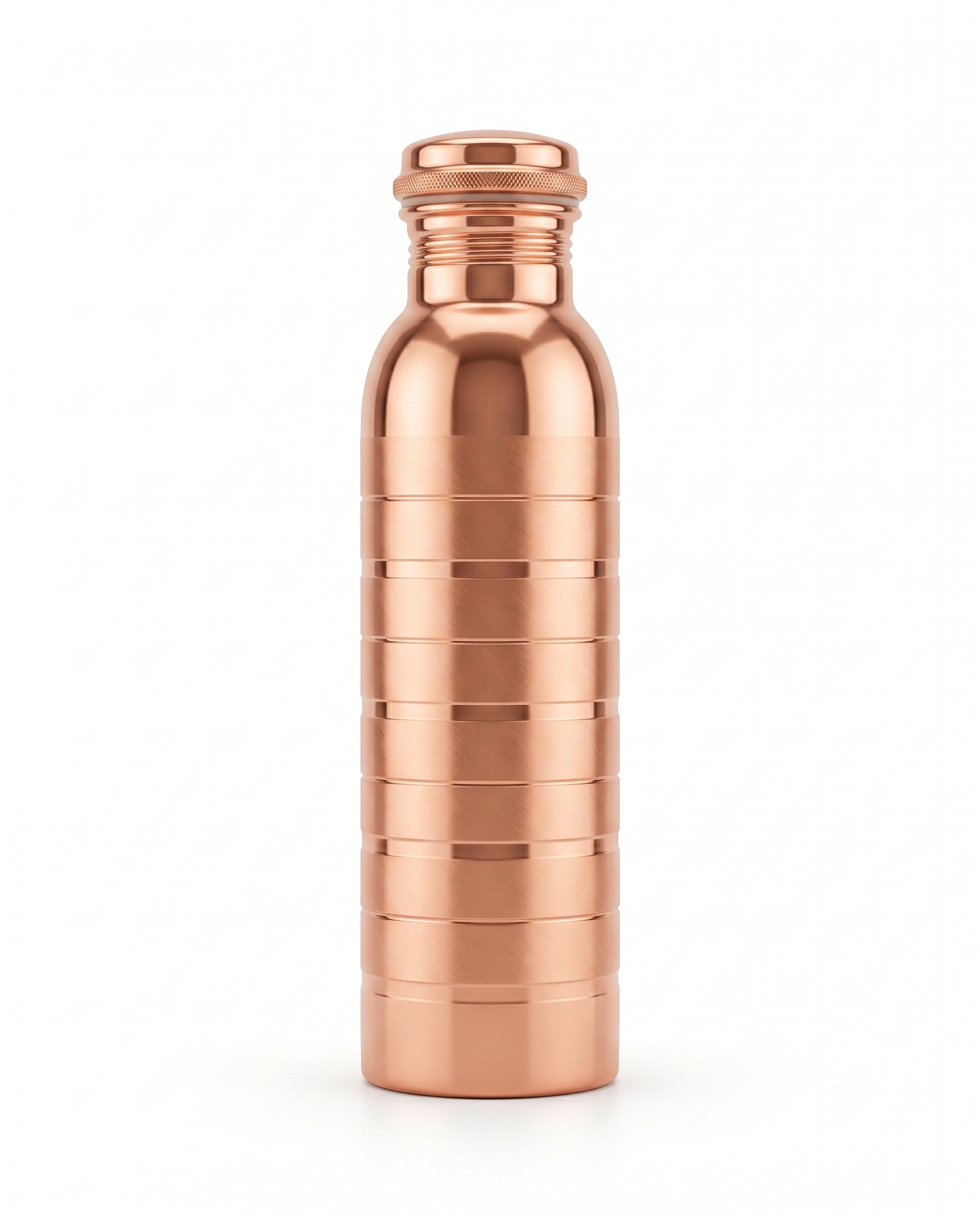 Premium Pure Copper Water Bottle with Horizontal Ring Linear Design – Leak-Proof Designer Ayurveda Health Flask with Matte & Glossy Accents