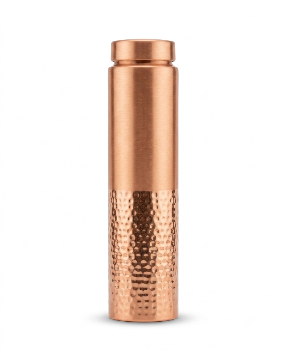 Premium Half-Hammered Pure Copper Water Bottle – Leak-Proof Dual-Texture Designer Ayurveda Flask for Fitness, Yoga, and Home Wellness