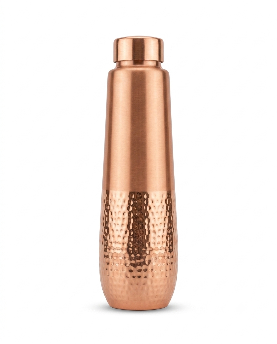 Premium Ergonomic Half-Hammered Copper Water Bottle – Leak-Proof Designer Ayurveda Flask for Sports, Gym, and Daily Hydration