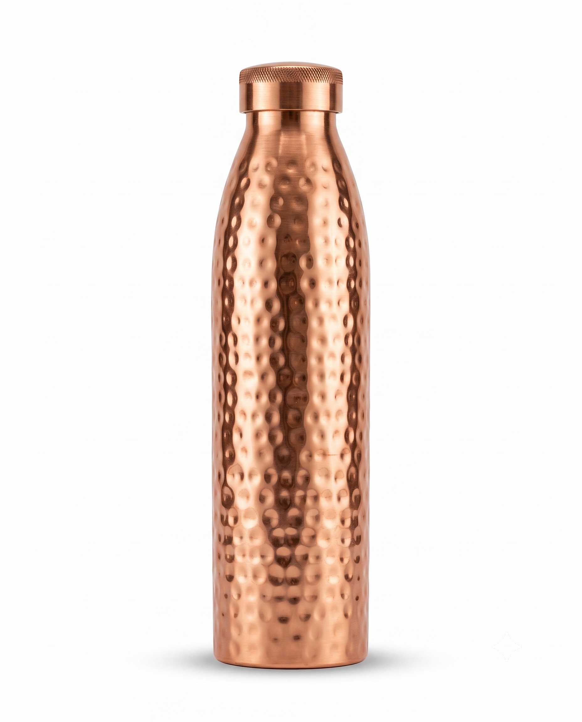 Premium Hammered Pure Copper Water Bottle – Leak-Proof Designer Ayurveda Health Flask with Flat Top Knurled Cap for Sports, Yoga, and Office Hydration