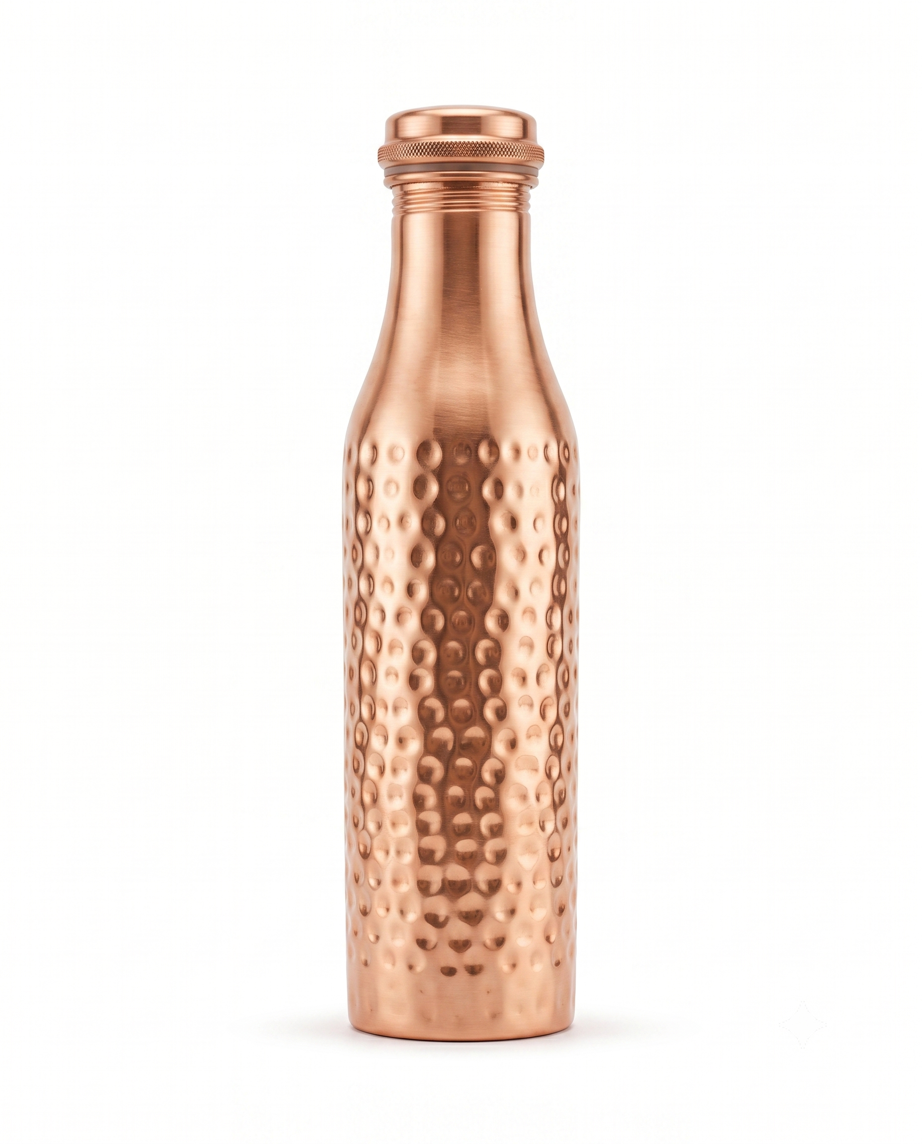 Premium Hammered Pure Copper Water Bottle with Tapered Neck – Leak-Proof Designer Ayurveda Health Flask with Knurled Dome Cap for Wellness, Gym, and Office