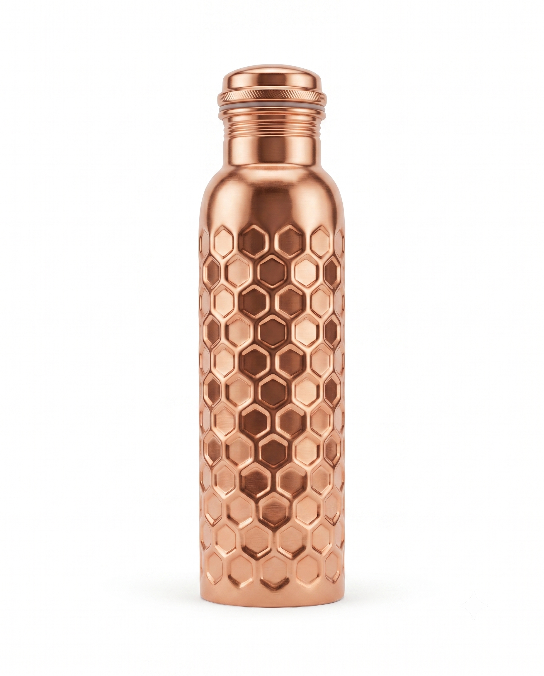 Premium Pure Copper Water Bottle with Honeycomb Hammered Design – Leak-Proof Ayurveda Health Flask for Wellness, Yoga, and Daily Hydration