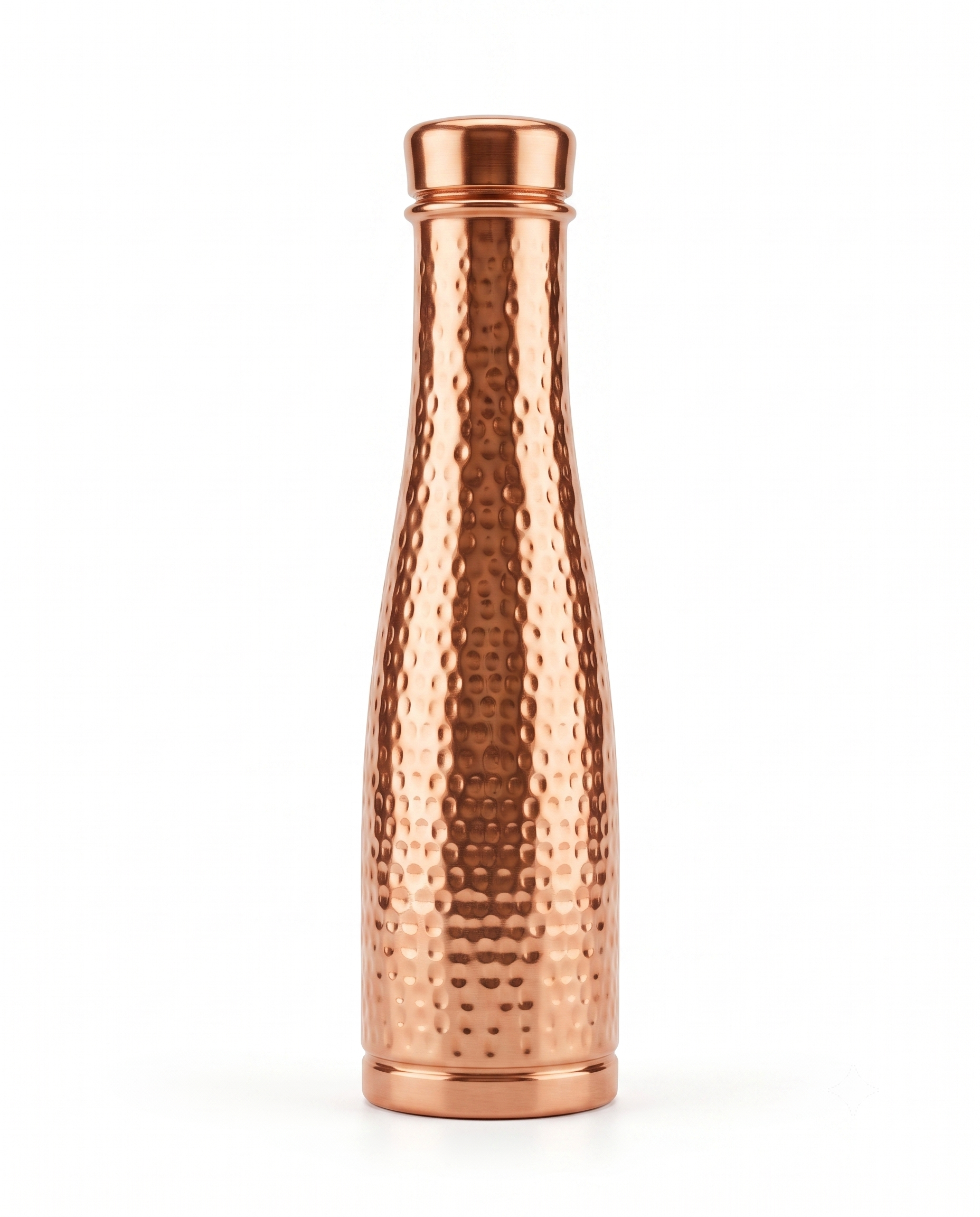 Premium Hammered Pure Copper Water Bottle with Sleek Curved Body – Leak-Proof Designer Ayurveda Health Flask with Minimalist Dome Cap