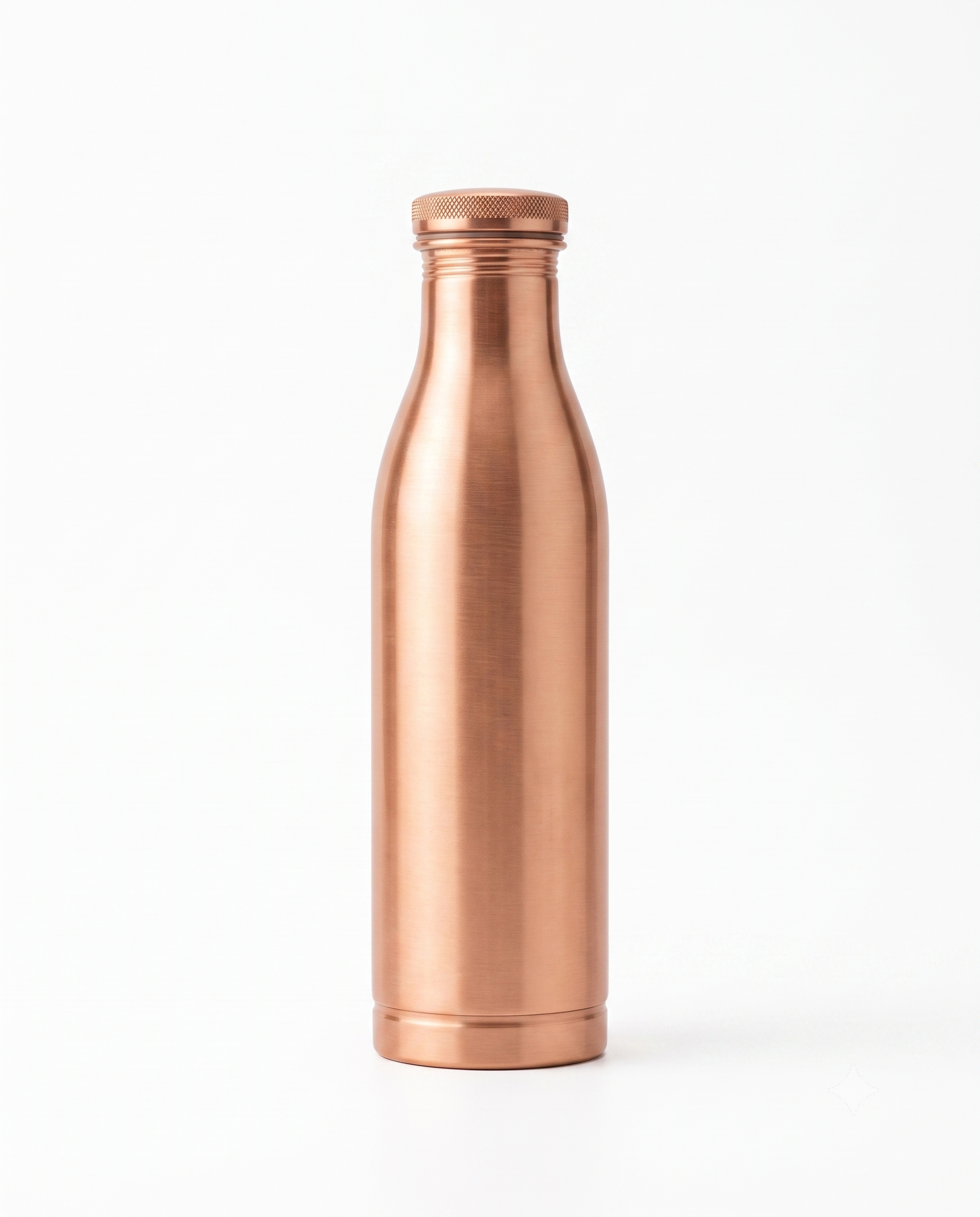 Premium Plain Pure Copper Water Bottle with Tapered Ergonomic Silhouette – Leak-Proof Matte Finish Ayurveda Health Flask with Knurled Flat Top Cap